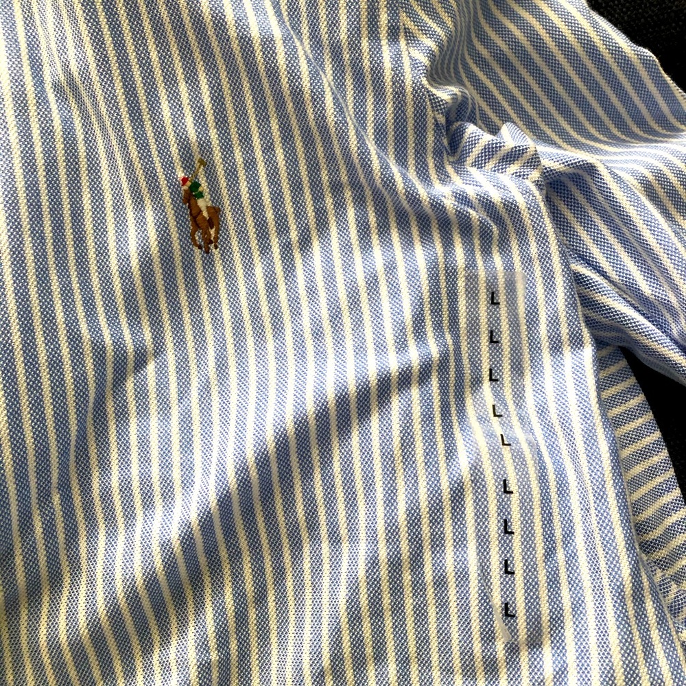 Women’s Ralph Lauren’s pin stripe button down casual dress shirt